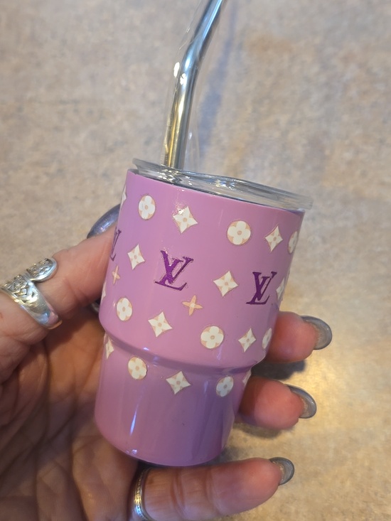 Other - Mini Designer Inspired Purple Tumbler with Straw